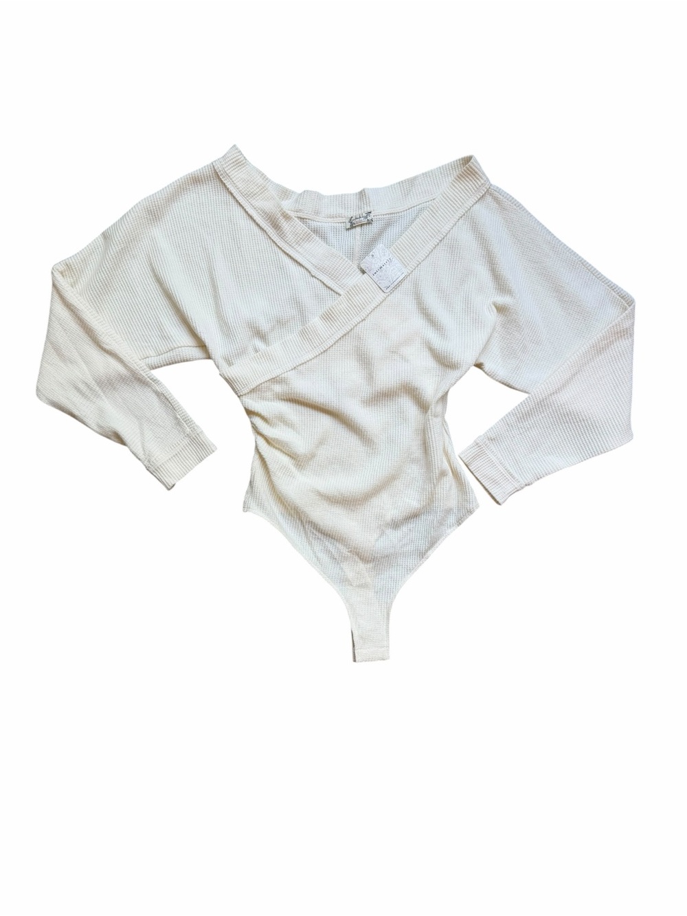 Free People Intimately Cream Waffle Knit Crossover Bodysuit